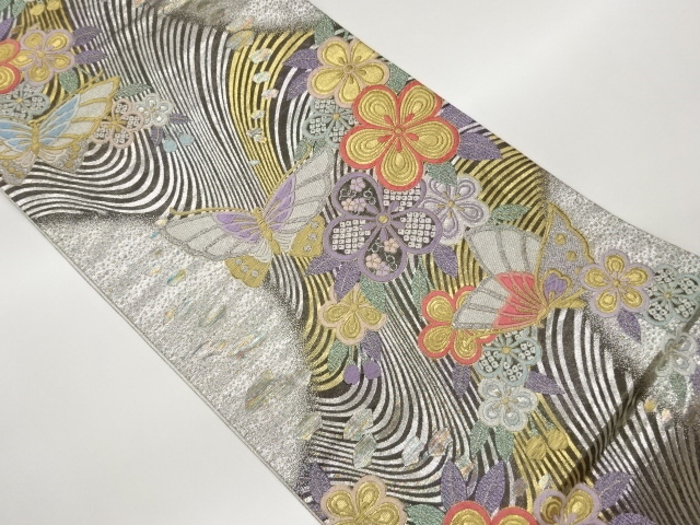 JAPANESE FUKURO OBI / WOVEN FLOWER & BUTTERFLY